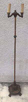 #ad VINTAGE ART DECO BRASS CAST IRON FOOTED FLOOR LAMP MARKED “PAT APP FOR” #R7939 $111.99