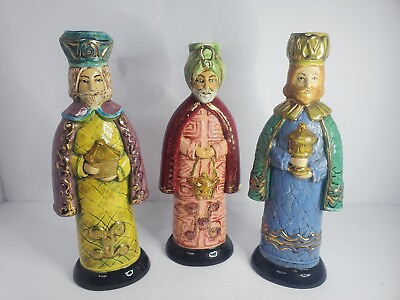 #ad Vintage 3 Wise Men Hand Painted Ceramic Candle Holders 1970 $17.99