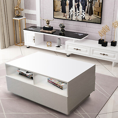 #ad High Gloss LED Light Coffee Table White 4 Drawers Living Room Table Furniture US $76.95
