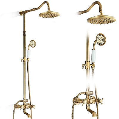 #ad Antique Brass Shower Faucet System Exposed 8in Rainfall Head Shower Fixture set $75.00