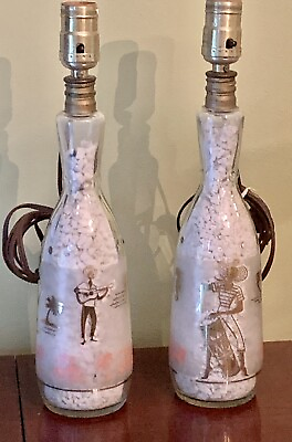 #ad 2 Vintage 1959 Gold Calypso Libbey Frosted Bottle Lamps 14.5” Tall $90.00