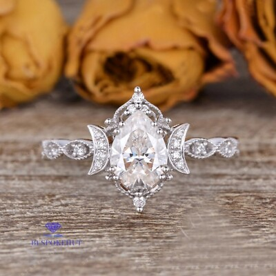 #ad Moissanite Vintage Engagement Ring Pear Cut 2 Carat Solid 14K White Gold VVS1 $232.74