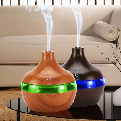 #ad 300ml Essential Oil Diffuser Humidifier Aromatherapy Wood Grain Vase Aroma LED $11.29