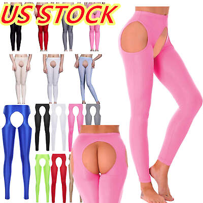 #ad Women High Rise Gym Crotch less Leggings Hollow Out Stretchy Yoga Trousers Pants $13.49