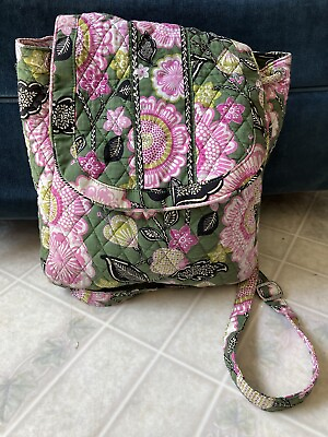 #ad Vera Bradley Olivia Pink Green Quilted Backpack Floral Retired $28.99