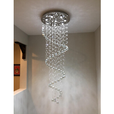 #ad Living Room Foyer Flush Mount K9 Crystal Modern Spiral Rain Drop LED Chandelier $129.58