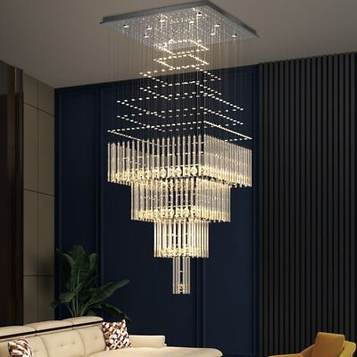 #ad Hanging Modern Style Chandelier Crystal Light Fixture Square Shape Luster Parts $839.95
