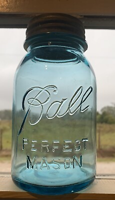 #ad Vintage Blue BALL PERFECT MASON #3 Very Rare To Come Across $265.00