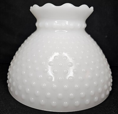 #ad Vintage Milk Glass Hobnail Student Lamp Shade 7 3 4quot; White Ruffled Edge $29.75