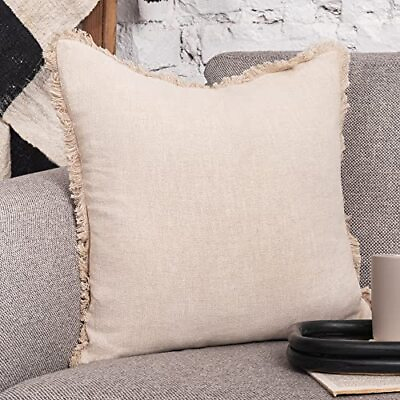 #ad Inspired Ivory Throw Pillow Cover 18 x 18 Inch Decorative Natural Linen Pillow $15.88