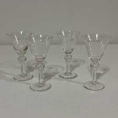 #ad Vintage Etched Stemmed Shot Cordial Glasses Set Of 4 Floral MCM $14.99