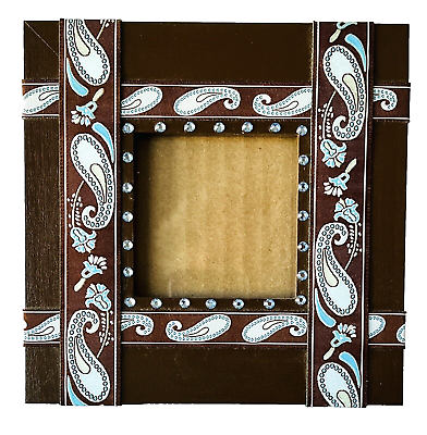 #ad Small Tabletop Frame Brown amp; Blue Paisley w Rhinestones Square 6 1 8” $12.74