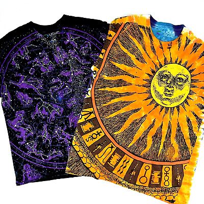 #ad Liquid Blue Constellation Astrology Tee amp; Sun Moon Shirt Modern Reprint LOT XL $49.97