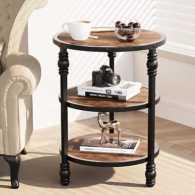 #ad Rustic Brown Side Table 3 Tier Round End Table Nightstand Accent Coffee Table $51.51