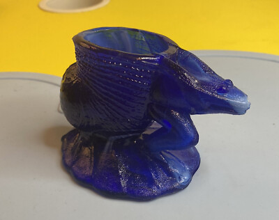 #ad #ad antique slag glass cobalt blue frog nautilus Shell toothpick holder rosso? Rare $54.99