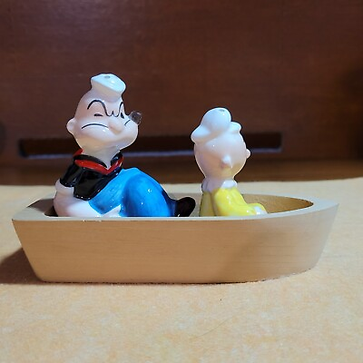 #ad Vintage Popeye and Sweet Pea in Boat S P Shakers 1980 King Features Syndicate $19.99