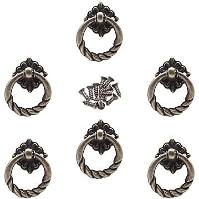#ad 6 Pcs Antique Pull Handle Knobs Vintage Drawer Ring Pulls for Kitchen Bronze $12.13