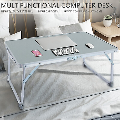 #ad Folding Table Lazy Office Bed Desk Silver Aluminum Alloy Laptop Simple 60*40*28 $37.99