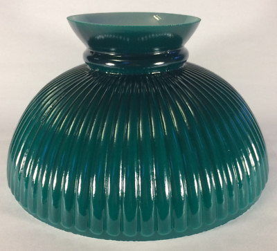 #ad New 10quot; Opal Glass Ribbed Student Lamp Shade With Dark Green Painted Background $144.12