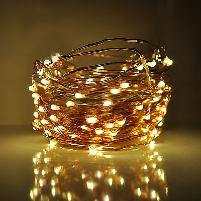 #ad LED Fairy Lights 33 Foot 100 Micro LED Warm White on Copper Wire With Plug $18.95
