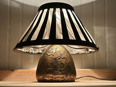 #ad ANTIQUE MISSION ARTS CRAFTS HEINTZ DAYLILY BRONZE ART LAMP SILK SHADE 1912 $850.00