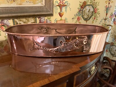 #ad Vintage C1950s Large English Copper Fish Kettle $340.00