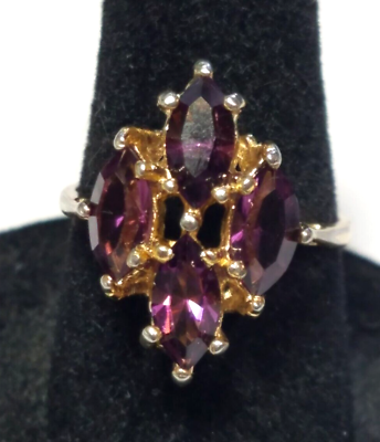 #ad Gold Plated Stamped Karatclad Process 4 Marquise Amethyst Stone Ring SZ 6.25 US C $59.95