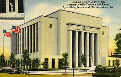 #ad Dauphin County Court House Marble Fountain Harrisburg PA Linen VTG Postcard $7.95