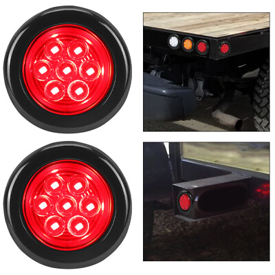 #ad US 2quot; Red Round 7 LED Side Marker Clearance Lights Truck Trailer Van Lamp 12V $11.95
