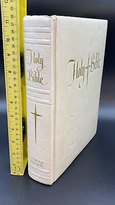 #ad Vtg Large Confraternity Edition Catholic 1963 Holy Bible Pope Paul VI White Book $24.99