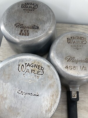 #ad Wagner Ware Stylized Magnalite 4682M 4682 4681 1 2 P Sauce 2 Spout Pan Pots Lot $199.99