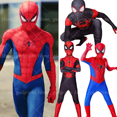#ad Spider Man Costume Superhero Miles Halloween Jumpsuit Kids Boys Bodysuit Cosplay $15.99