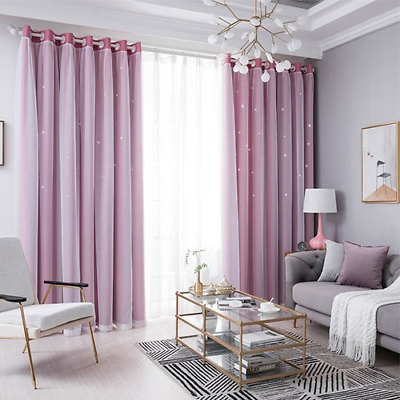 #ad Blackout Curtains Room Star Hollow Decoration Window Tulle Double Layer Curtain $53.94