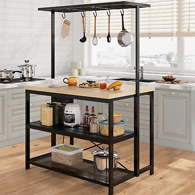 #ad Kitchen Island with Storage Bakers Rack with Power Outlet Island Table for Kit $439.35