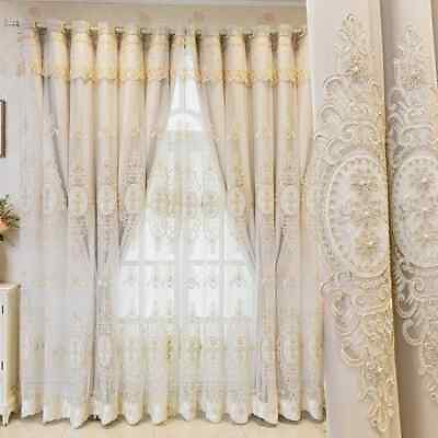 #ad Luxury Flower Embroidered Double Layer Blackout Curtains Sheer Tulle Drapes $225.52