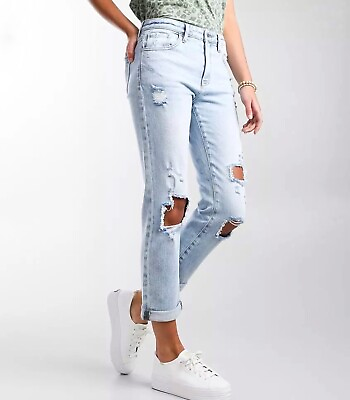 #ad KANCAN Jeans Womens Size 25 Light Blue Distressed Signature Estilo High Rise EUC $24.00