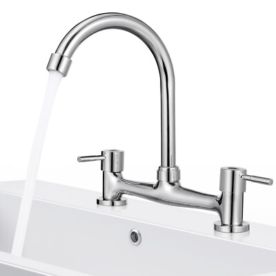 #ad Kitchen Sink Mixer Tap Basin Sink Faucet Double Holes Double Faucet $30.49