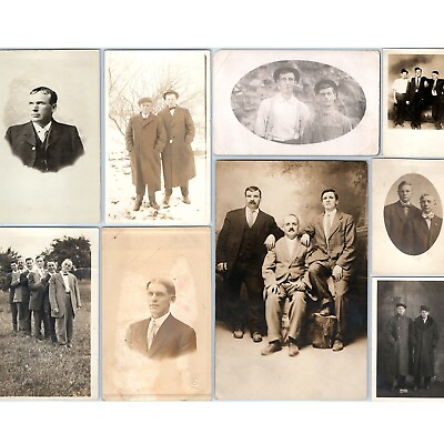 #ad x9 LOT c1910s Men Portrait Outdoor RPPC People Friends Boys Real Photos Old A176 $10.25