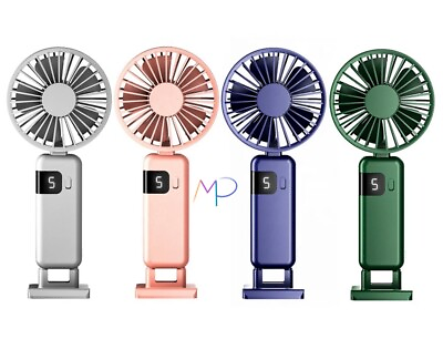#ad Portable 5 speed mini handheld rechargeable fan with digital display and lanyard $15.50