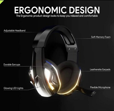 #ad Computer Gaming Headset w Microphone 7.1 Surround Sound amp; LED. New See Other $19.99