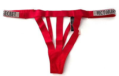 #ad Victorias Secret Nwt Red Banded Open Shine Strap Logo Very Sexy Thong Panty L $24.99