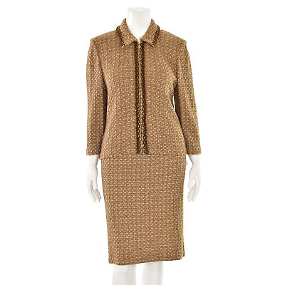 #ad St. John 2Pc Textured Skirt Suit w Suede Fringe in Bronze Multi sz 14 $449.99