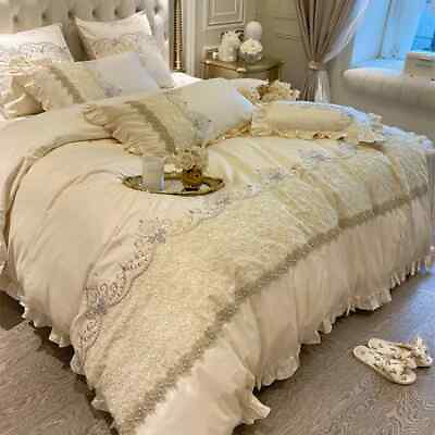#ad Home Cotton Four Piece Embroidered Cotton Bed Sheet Bedding Supplies $282.33