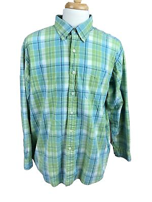 #ad L.L.Bean Men#x27;s 100% Cotton Button Down Oxford Green Blue Plaid Shirt XL Reg $8.98