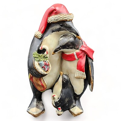 #ad Penguin Family Christmas Tii Collection Resin Wood Like Figurine Holiday Vintage $10.00