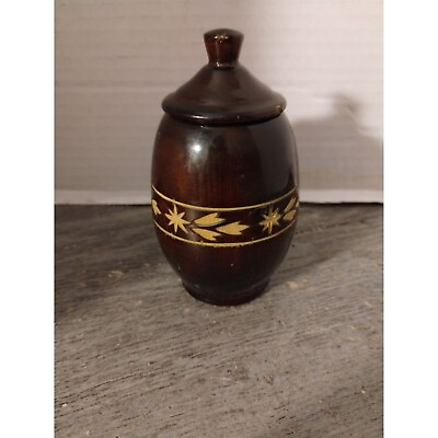 #ad 4 3 8quot; Wooden Etched Lidded Jar $10.49