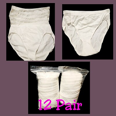 #ad Hanes Classic Hi cut Womens 12 Pair Cotton White Tagless Panties Underwear 7 L $19.99