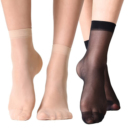 #ad 10 20 Pairs Women Nylon Elastic Short Ankle Sheer Stockings Silk Short Socks $6.66