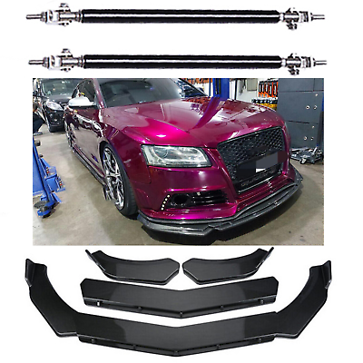 #ad For Audi A3 A4 A5 Carbon Fiber Front Bumper Lip Spoiler Body Kit Strut Rods $69.99