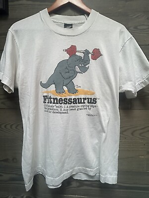 #ad Vtg. Single Stitch 80#x27;s Dinosaur T Shirt Size L Fitnessaurus Screen Stars Best $25.00